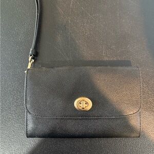 Black Leather Coach Wristlet Clutch